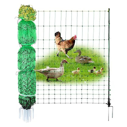 ANDMON Electric Poultry Netting, 48" x 164' Electric Fence Netting with Double Spiked Fiberglass Posts, Electric Chicken Fence for Poultry in Backyards, Homesteads, Farms and Ranches