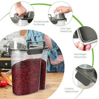 Viretec Rice Storage Container, 5 to 10lb Dry Food Airtight Dispenser, Pet Dog Cat Food Canister, BPA Free Clear Plastic Kitchen and Pantry Organization Bin for Oatmeal, Grain, Cereal, Pasta, Flour - color: 6L/Grey