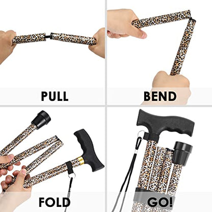 Walking Cane PANZHENG Cane for Man/Woman | Mobility & Daily Living Aids | 5-Level Height Adjustable Walking Stick | Comfortable Plastic T-Handle Portable Walking Stick Folding Cane - color: Cane-Leopard grain