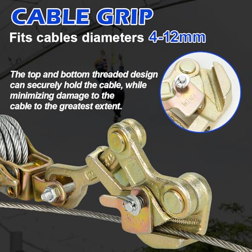 Zipline Tensioning Kit with Cable Grip Steel Wire Puller & 2 Safety Hooks
