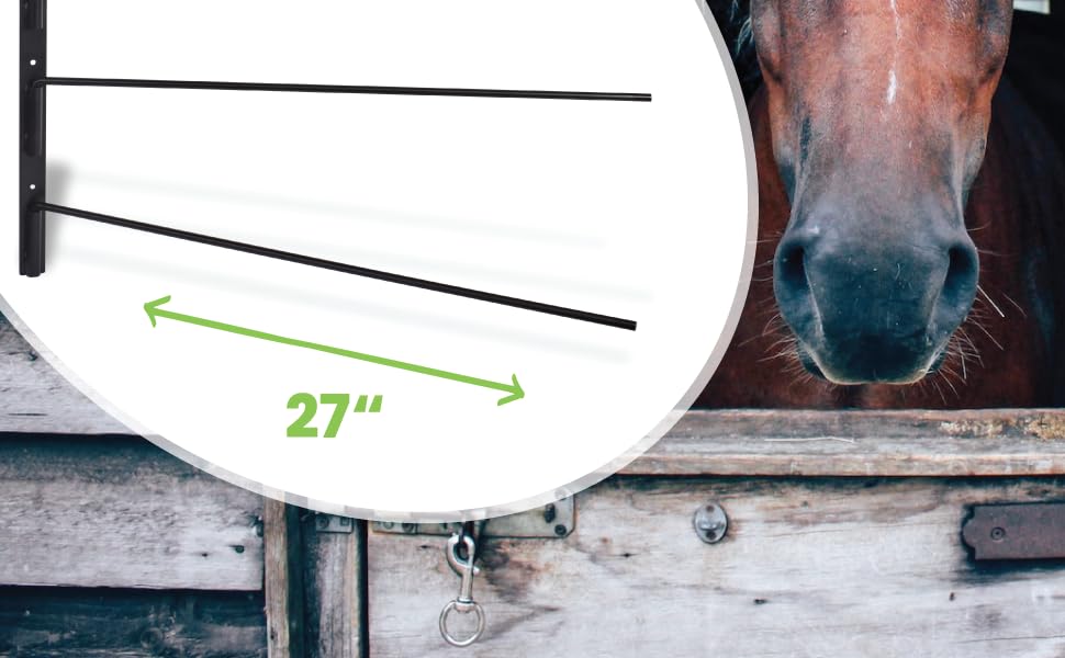 Five Leaf Clover Saddle Pad Rack - Swinging Horse Blanket Holder (2 Pack), 3 Bar Wall Mounted Storage Organizer Racks for Equestrian Tack, Saddle Pads, Bridle - Complete with Grooming Gloves