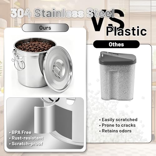 304 Stainless Steel Airtight Food Storage Containers 3.17gal/12L with Locking Lids & Clips Large Kitchen Jar for Rice, Flour, Sugar, Grain, Coffee Beans - size: 12L