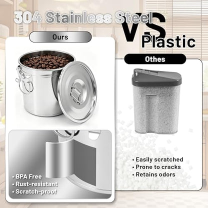 304 Stainless Steel Airtight Food Storage Containers 3.17gal/12L with Locking Lids & Clips Large Kitchen Jar for Rice, Flour, Sugar, Grain, Coffee Beans - size: 12L