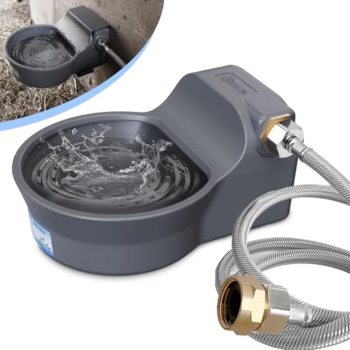 Automatic Dog Water Dispenser with Anti-tip Bracket, 68 oz Outdoor Dog Water Bowl Dispenser, Auto Refill Water Feeder for Pets & Livestock, Food Grade Waterer Fit 3/4" GHT Faucet, Wide Mouth - color: Gray, size: 68 oz