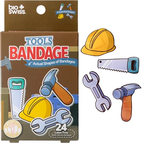 BioSwiss Bandages, Tools Shaped Self Adhesive Bandage Set, Latex Free, Sterile Wound Care, 24 Count - color: Tools, size: 24-Count Box