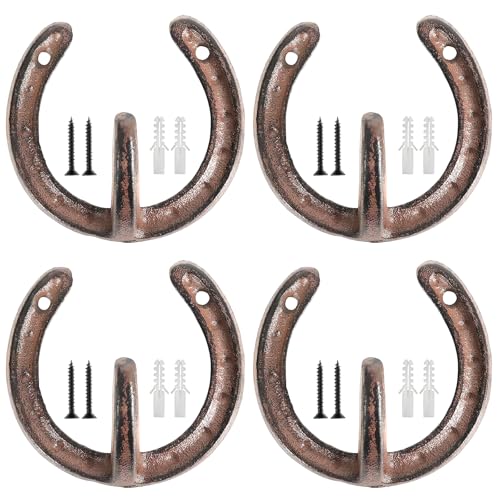 4PCS Cast Iron Horseshoe Wall Hooks, Rustic Western Decor