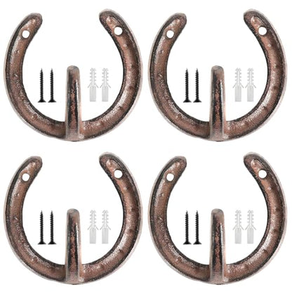 4PCS Cast Iron Horseshoe Wall Hooks, Rustic Western Decor
