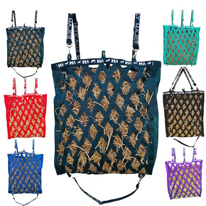 Majestic Ally Double Side Open Slow Feeder Hay Bag - Diamond shaped Obliquely Placed Webbing (Hunter Green) - color: Hunter Green