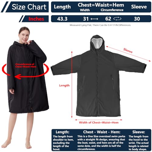 Oksun Waterproof Swim Parka: Windproof Sherpa Fleece Lined Surf Poncho - color: Sherpa Lining, Black