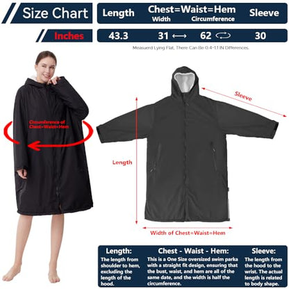 Oksun Waterproof Swim Parka: Windproof Sherpa Fleece Lined Surf Poncho - color: Sherpa Lining, Black