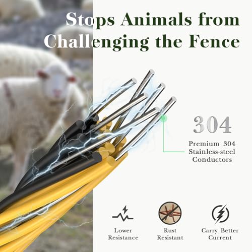 Electric Fence Wire, 700ft 213m, Polywire for Portable Livestock Fencing, 6 Stainless Steel Strands for Reliable Conductivity and Rust Resistance, UV Resistant - size: 700 Feet/213 Meters