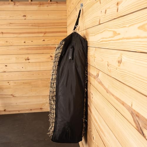 Schneiders Full Bale Hay Bag with Knotless 1.25" Slow Feed Hay Net for Horses | Durable 900D Horse Hay Feeder | Fits Standard 2-String Bale | Full-Zip Front | Barn & Trailer Feeding | Color Black