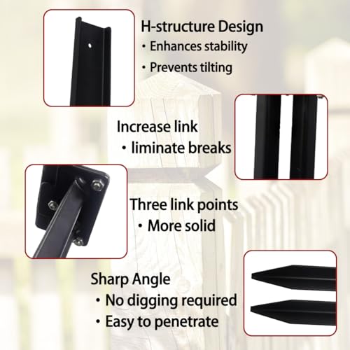 Fence Post Repair Kit,2PCS Thickened Heavy Duty Steel Support Kit for Fixing Tilted or Broken Wood Fence Post, Black