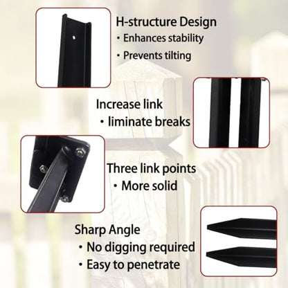 Fence Post Repair Kit,2PCS Thickened Heavy Duty Steel Support Kit for Fixing Tilted or Broken Wood Fence Post, Black