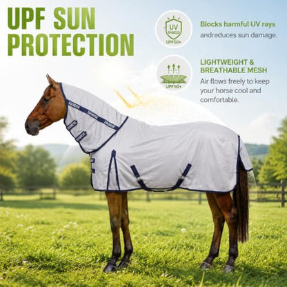 Horse Summer Sheet Breathable Mesh Blanket with Neck, Size 76 Light Gray - color: Light Gray, size: Size 76, style: Polyester Mesh