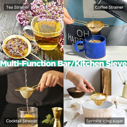 Homestia 2 Pcs Stainless Steel Fine Mesh Strainer, Tea Strainers, Gold - color: Gold, size: 2PCS