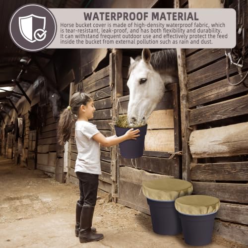 2-5 Gallon Horse Bucket Cover, Waterproof Horse Feed Bucket Cover, Lightweight and Easy to Use (Excluding Bucket, Khaki) - color: Khaki