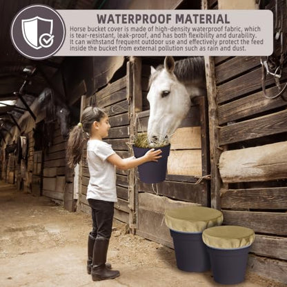 2-5 Gallon Horse Bucket Cover, Waterproof Horse Feed Bucket Cover, Lightweight and Easy to Use (Excluding Bucket, Khaki) - color: Khaki