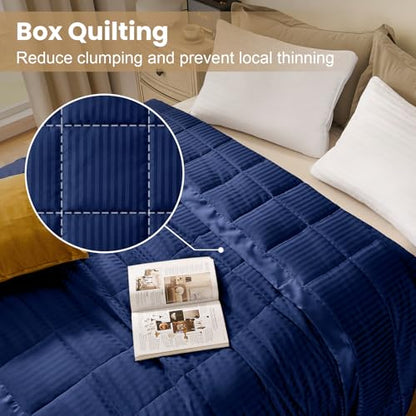 downluxe King Size Blanket with Satin Trim, Lightweight Down Alternative King Blanket for All Season, Machine Washable (Navy, 108 x 90 Inch) - color: Navy, size: King