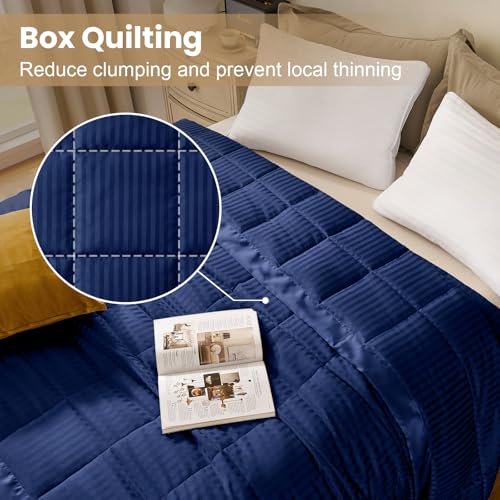 downluxe Queen Size Blanket with Satin Trim, Lightweight Down Alternative Blankets Queen Size for All Season, Machine Washable (Navy, 90x90 Inch) - color: Navy, size: Queen