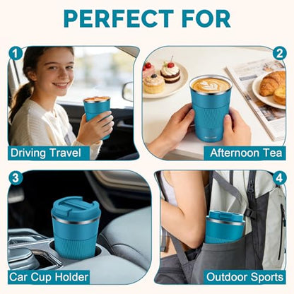 MOMSIV 12oz Travel Coffee Mug, Insulated Coffee Cup with Leak Proof Lid - color: B-Blue-12oz