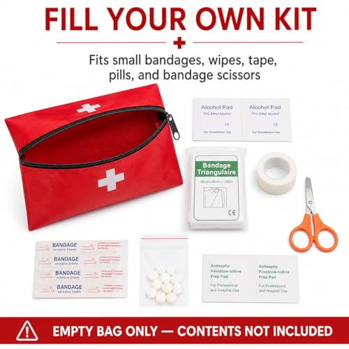 QCWN 12 Pack Empty First Aid Bag Mini Medical Kit Pouch Small Travel Emergency Survival Storage Bags for Car Home Hiking Camping Waterproof Red - size: 12 Pack