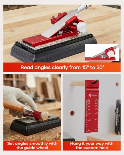 Saker Chisel Sharpening Jig, Chisel Sharpener,Wood Honing Guide - style: Red Honing Guide and Stone with ruler