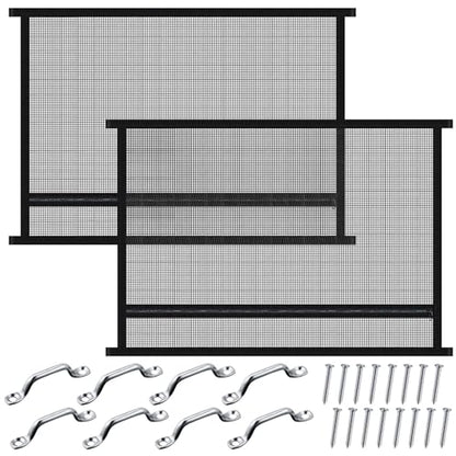 Threlaco 2 Pcs 35'' x 26'' Horse Trailer Window Screen Horse Trailer Air Circulation Mesh Safety Bar Horse Trailer Accessories Reinforced Window Nets with 8 Fasteners and 16 Screws, Black
