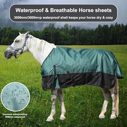 1200D Horse Blanket, 200g Medium Weight Waterproof Winter Turnout - color: Green Black, size: 78"