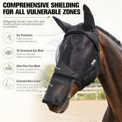 Horse Fly Mask with Ears and Nose Cover (L) - size: L