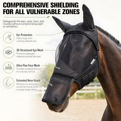 Horse Fly Mask with Ears and Nose Cover (L) - size: L