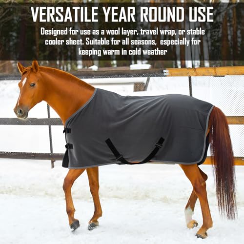 Shinylin 2 Pack 72.8 Inch Fleece Horse Cooler Blankets Cooling and Quick-Dry Horse Cooler Sheet with Double Side Anti-Pilling Breathable Fleece Moisture-Wicking Winter Blanket with Adjustable Buckle