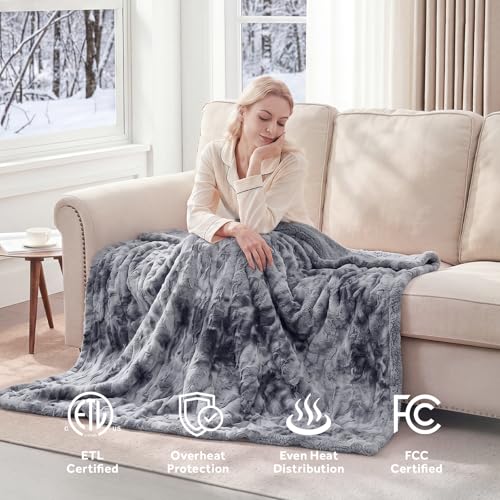 Westinghouse Heated Throw Blanket, Faux Fur with 6 Heating Levels, Grey - color: Grey, size: Throw 50" x 60"