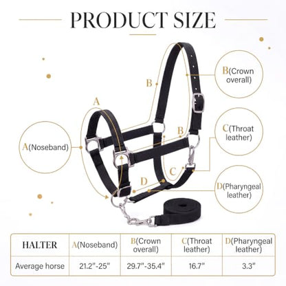 2 Pack Nylon Horse Halter with Reins Adjustable - color: Black