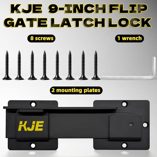KJE 1 Pack 9-inch Flip Gate Latch Lock with Padlock Hole, 4mm Heavy Duty Aluminum Alloy Adjustable Door Latch with Mounting Screws for Shed, Fence, Double Gate, Barn, Farm Gate latches for Outdoor