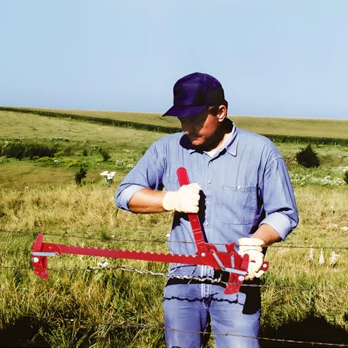 Steel Wire Fence Stretcher Tool, Wire Fence Splicer Repair Tool | Fence Stretcher Splicer, Long Arm Labor Saving Design, All Purpose Wire Fence Stretcher for Barbed & Smooth Wire, Red - color: Red