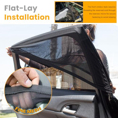 Car Window Shades, UV Protection Vehicle Front Rear Side Mesh Sunshade Curtains, Breathable Heat Block Window Screen Cover Fits for Most Cars, Car Accessories (Car Front, 2 PCS) - color: Car Front 2 PCS