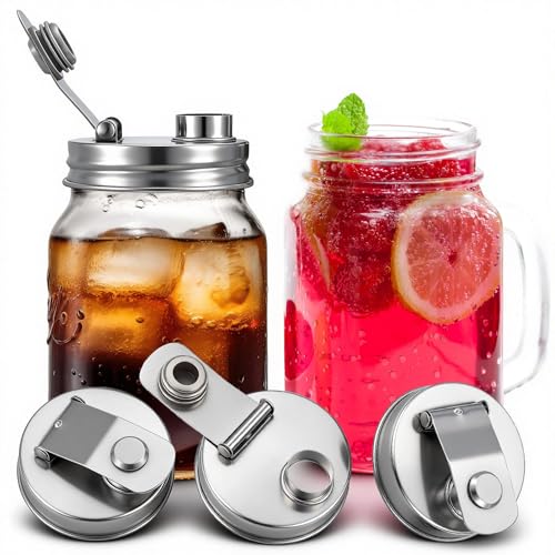 Baderke 4 Pcs 2.76 Inch Stainless Steel Mason Jar Drinking Lids with Spout - color: Pouring Spout, size: 2.76 Inch