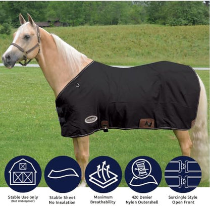 Country Pride 420D Nylon Stable Sheet, Breathable Horse Stall Sheet, Fleece Wither Protection, Adjustable Surcingle & Leg Straps, Lightweight Indoor Horse Blanket, Charcoal Grey with Trim 82