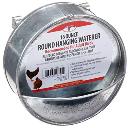 Little Giant® Hangable Poultry Waterer| Galvanized Round Hanging Poultry Waterer | Hanging Chicken Waterer | Chicken Canteen - size: 1Pint