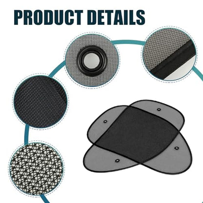 2 PCS Car Front Side Window Sun Cover, 25.59" x 14.96" 3D Photocatalyst Mesh Suction Cup Installation UV Blocking Privacy Protector Window Glass Sunshade Sunscreen Mesh, for Most Cars (Black)