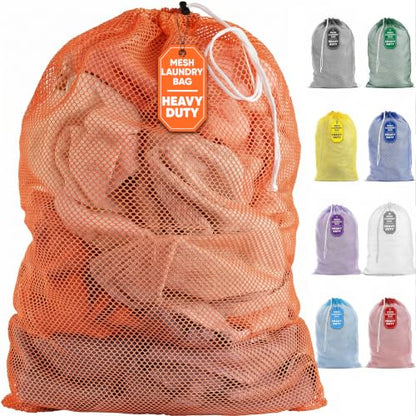 Handy Laundry Mesh XL Laundry Bag 24"x36", Heavy Duty Drawstring, Orange - color: Orange