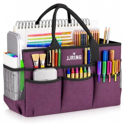 JJRING Large Art Supply Storage Tote Bag With Mesh Pockets, Purple - color: Purple