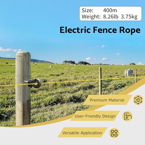 1312 Ft Electric Fence Polywire, 4 mm Highly Conductive 6 Strands, Yellow - color: Yellow