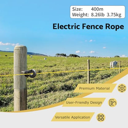 1312 Ft Electric Fence Polywire, 4 mm Highly Conductive 6 Strands, Yellow - color: Yellow