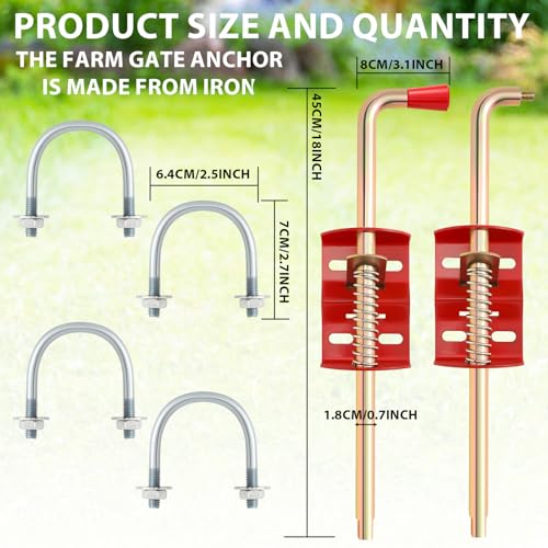 MorningRo 2 Pack 18 Inch Farm Gate Latch Farm Anchor Cane Bolt Livestock Fence Drop Rod Stop Tube Gate Stop for Farms Pastures