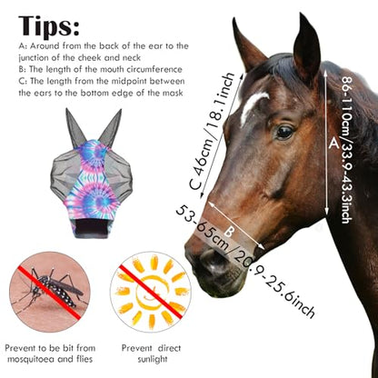 Qualirey 12 Pieces Horse Fly Mask Bulk, Large, Tie Dye Patterns - color: Tie Dye Patterns, size: Large