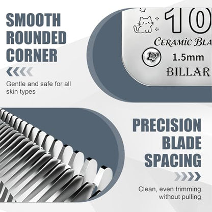 BILLAR® Detachable Pet Dog Grooming Clipper Ceramic Blade Sets,Compatible with Andis Size 10 Cut Length 1/16"(1.5mm),Compatible with andis/Oster A5/Wahl KM10 Series Clippers（3 Pack） - size: 10#-3PACK