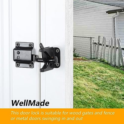 WellMade Self Locking Gate Latch Automatic Gravity Lever Door Lock for Wooden Fences, Heavy Duty Metal Gates, Vinyl Fence, Secure Pool, Garden Outdoor gate, Black with Screws
