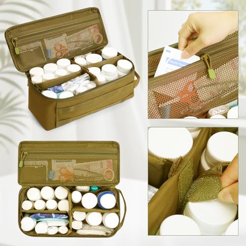 Travel Medicine Bag,Medication Pill Bottle Organizer Empty Case - color: Brown